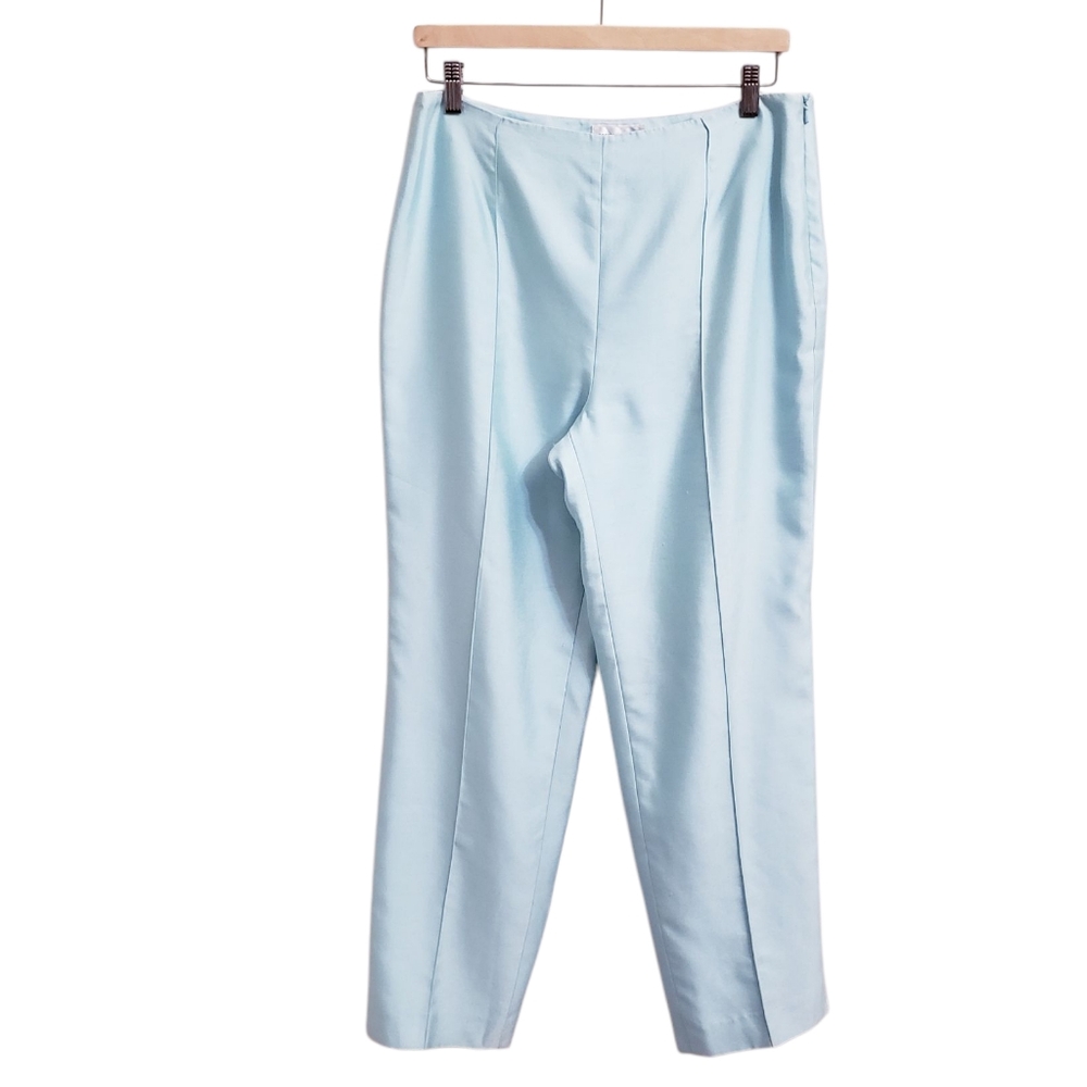 Spencer Tylar 100% Silk Pastel Blue Pleated Trousers, High Waisted, Size 10
